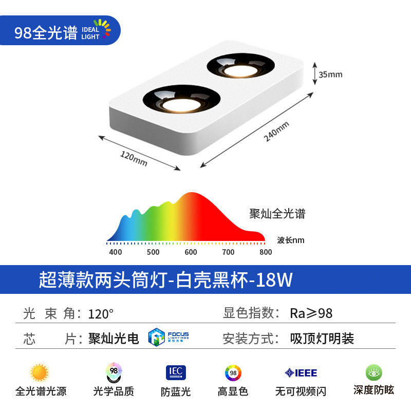 Ultra-thin surface-mounted single-head, double-head, three-head, no ceiling, no main light, casual living room, bedroom, ceiling-mounted anti-glare downlight