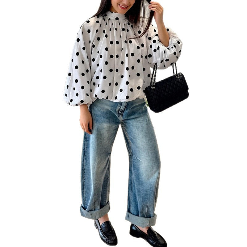 summer new women's clothing - cross-border  us & europe - fashion polka dot loose backless blouse top