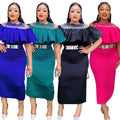 new european and american export hot seller  african plus size fashion women's ruffle dress with belt