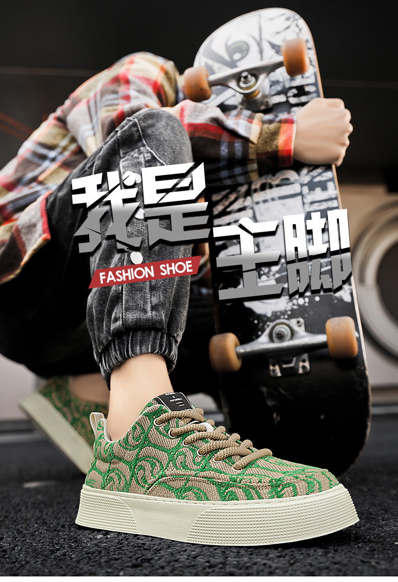 Canvas shoes men's low-top winter2025new arrivalniche style low-top printing sneakers menthick sole sports casualtrendy shoes