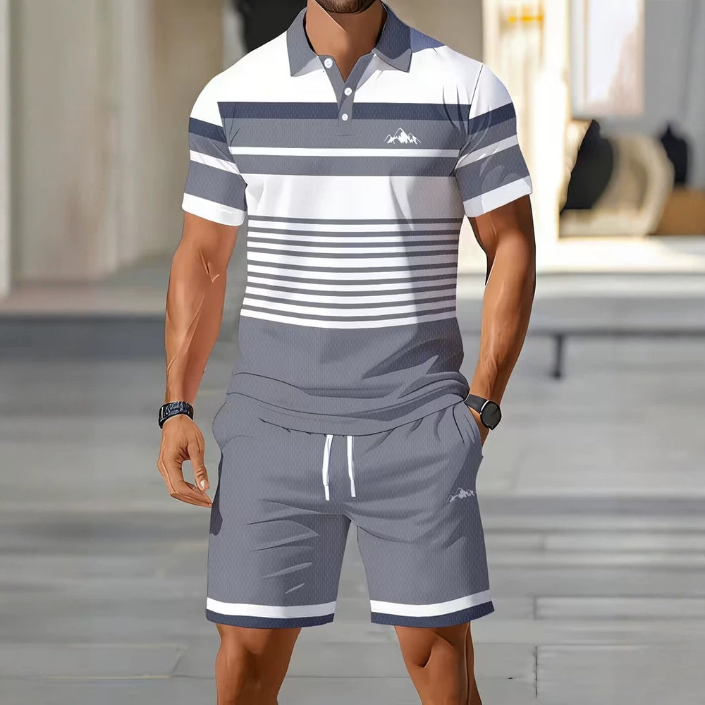 hot-selling men's polo shirt set, new summer two-piece casual short-sleeve and shorts set, dropshipping available