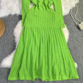 Autumfrench small fragrance elegancelightful grids round neck elegant waist long sleeves knittingdresspleatedniche style design