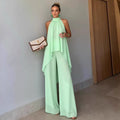 Independent station fashion cross-border  summer fashioncasual asymmetrical sleeveless elegantpure color pants suit women's clothing