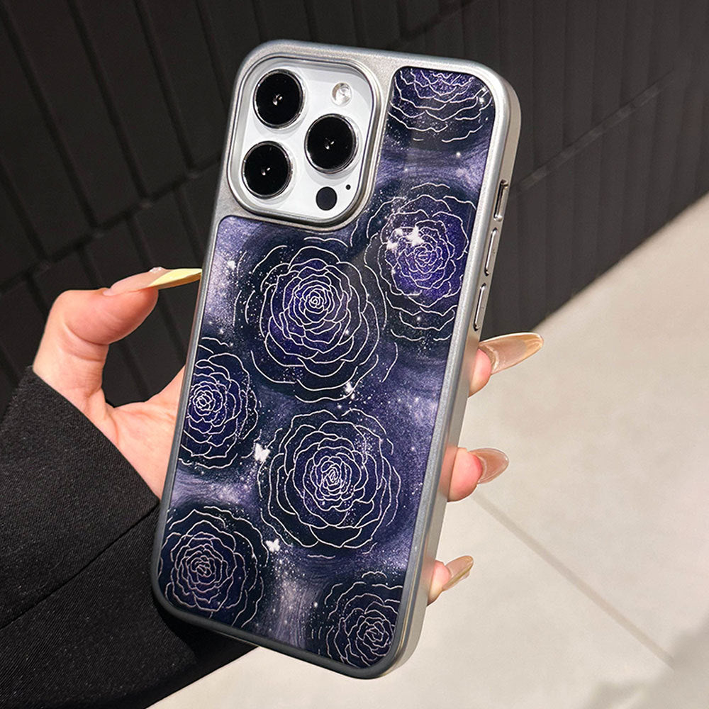 Night rose silver edge epoxy case for iphone 17, drop-proof phone case, apple 16 pro max protective cover, 15