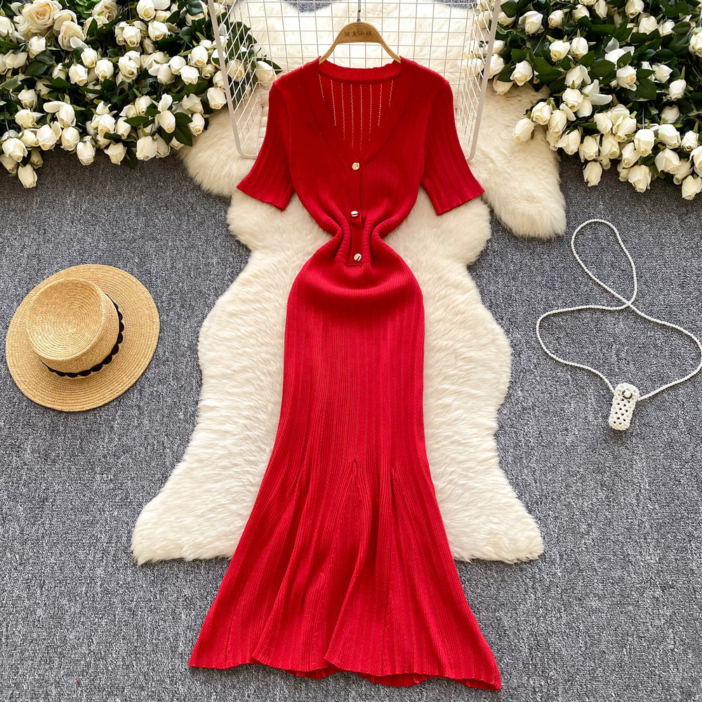Thousand gold wind accessible luxuryclassy knittingdress women's summer silmslimming look design elegant chic mermaid dress
