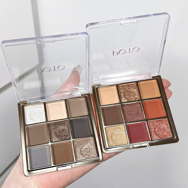 POTO cement gray nine-color eyeshadow, earth color amber afterglow pearlescent matte cold gray oat 9-color eyeshadow disc