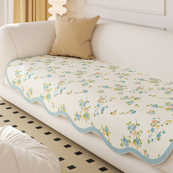 Special-shaped ice silk woven sofa cushion Korean floral fresh and non-slip summer cool irregular sofa mat cushion