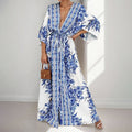 women's summer new arrivals:  cross-border fashion - elegant printed v-neck tie-strap maxi dress