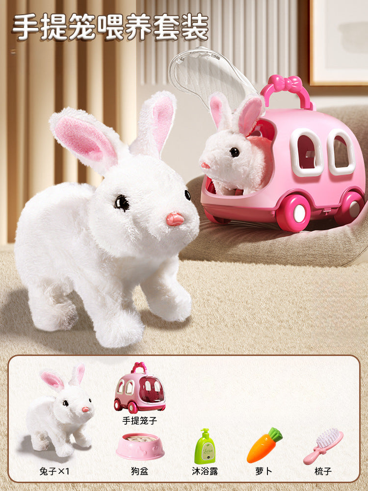 Kids' electric simulation bunny plush toy - girl's pet white rabbit doll - birthday gift for girls
