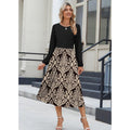 fall/winter women's long-sleeve casual flowy a-line bohemian midi dress