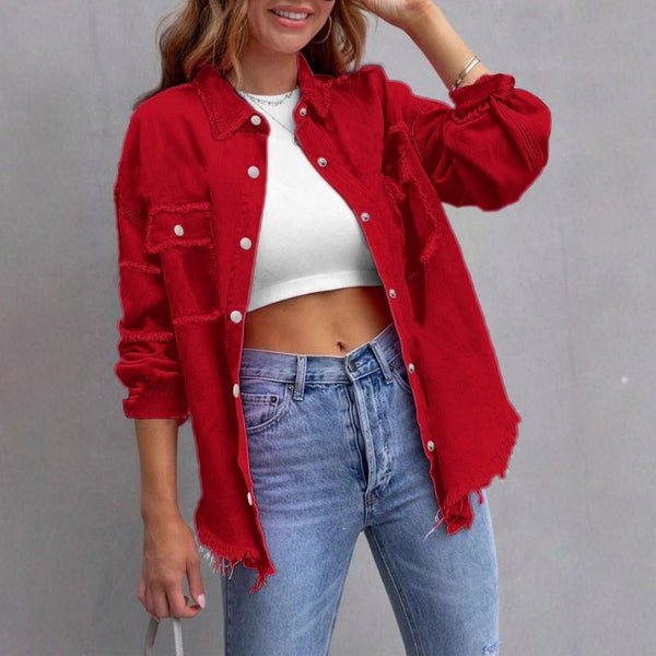 FR870424 #new European and American     wish rough edge personalized denim jacket