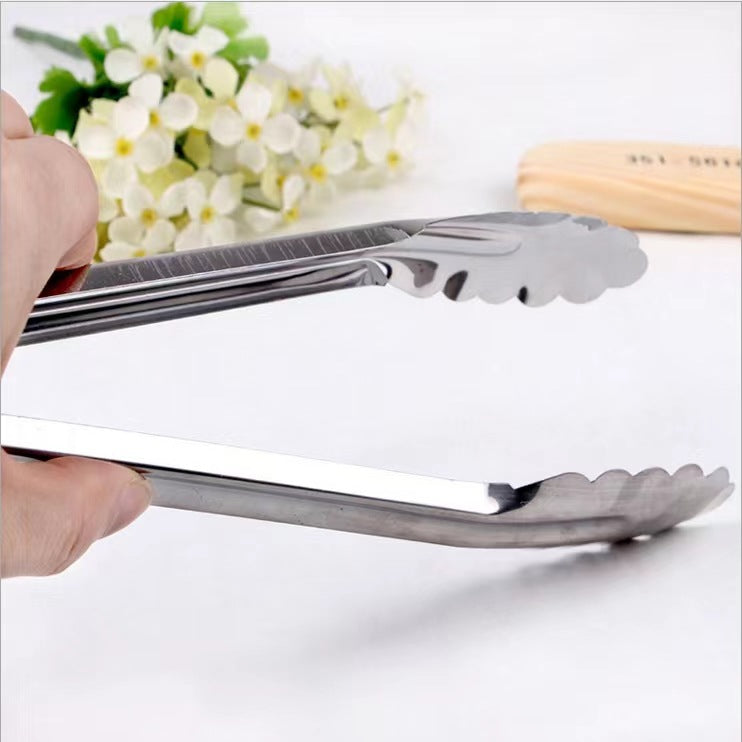 Stainless steel home & outdoor food tongs - bbq tongs, buffet food tongs, kitchen bread tongs, steak tongs, red rubber grip