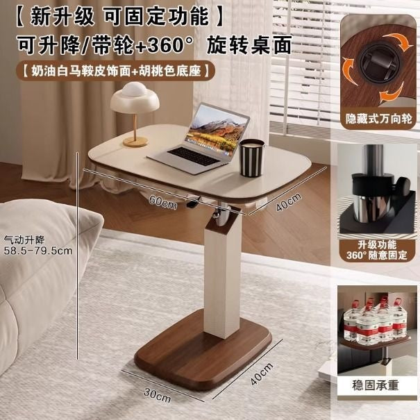 Saddle leather adjustable side table for home bedside table medieval style living room coffee table small table movable bedside computer table