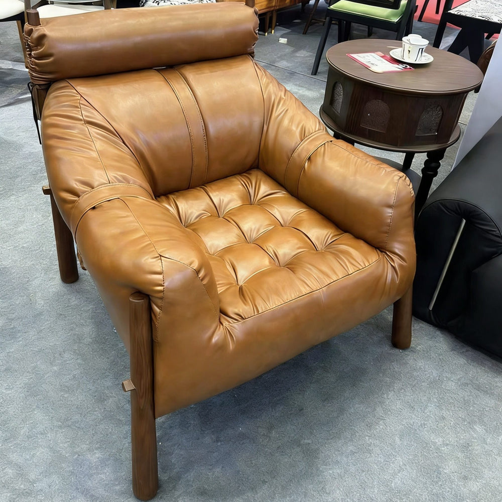 Cream style solid wood sofa genuine leather designer creative high back complex lazy sofa living room single sofa chair