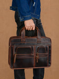 Casual retro genuine leather men's briefcase 15.6inch business handbag shoulder crossbody bag cowhide men's bag