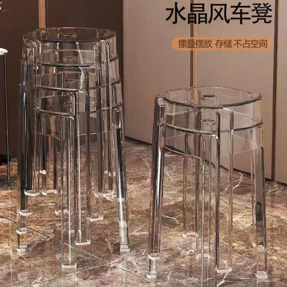 Accessible luxuryclassy acrylic stool stackable transparent high stool chair for home dining table spare plastic crystal round stool