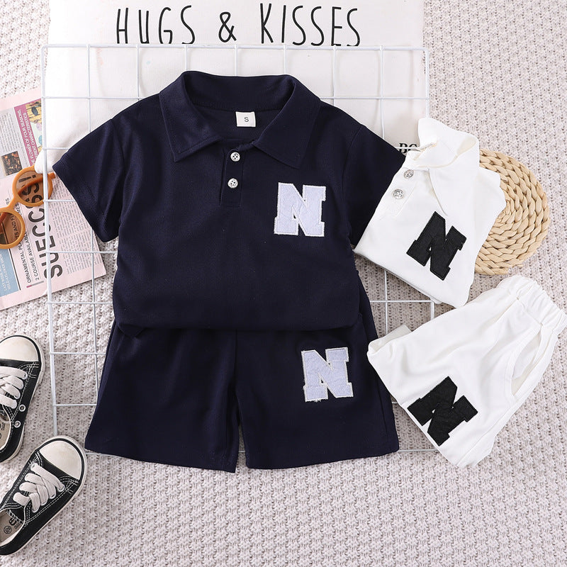 Kids' summer outfit set: 0-5 year old boys' polo shirt & lightweight short-sleeve tee - trendy two-piece set for infants and toddlers