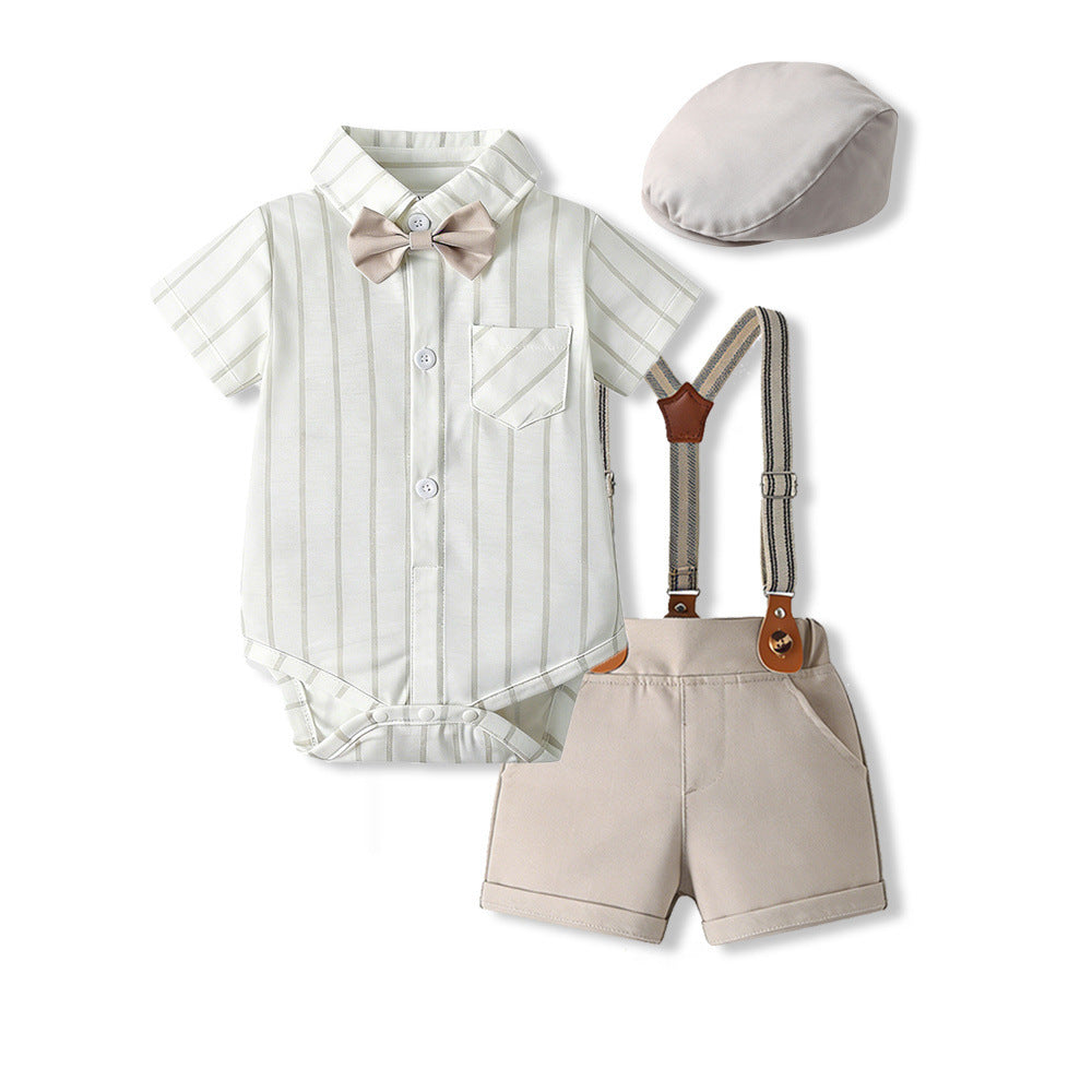 Boys' spring outfit set: stylish and unique, high-end collared shirt and overalls two-piece set for kids