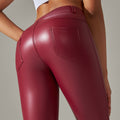 Clearance european and american sexy pu leather pants plus size tummy control leggings sports with pockets skinny pants brushed style bottom pants