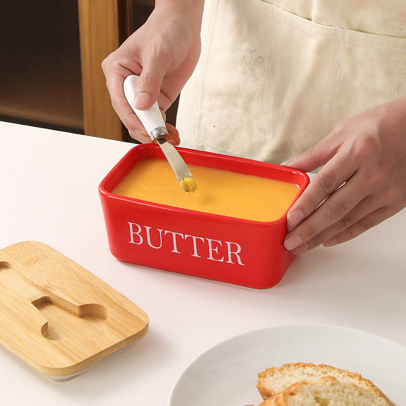 ceramic butter box with matcha knife rectangular for home cheese fresh-keeping sealed jar butter ceramic storage box