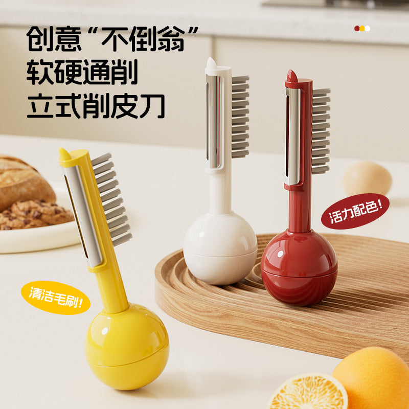 Creative tumbler vertical peeler with cleaning brush - versatile, convenient, and multi-functional peeling tool for soft and hard produce