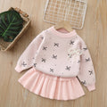 Girls' sweater two-piece set: new korean style, chic bow detail, kids' knitted pullover top and tiered skirt outfit
