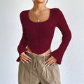 European and american cross-border  spring/summer new arrivals:  women's fashionable and elegant square neck flared long sleeve t-shirt top