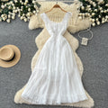 French romantic style spaghetti strap playful sleeveless dress - women's summer tie-waist slimming a-line cake dress - vacation style
