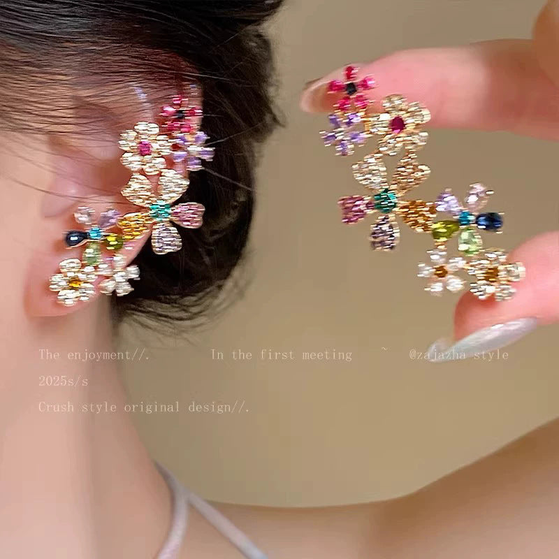 Spring break style white floral earrings - unique dopamine studs, niche design, versatile earrings