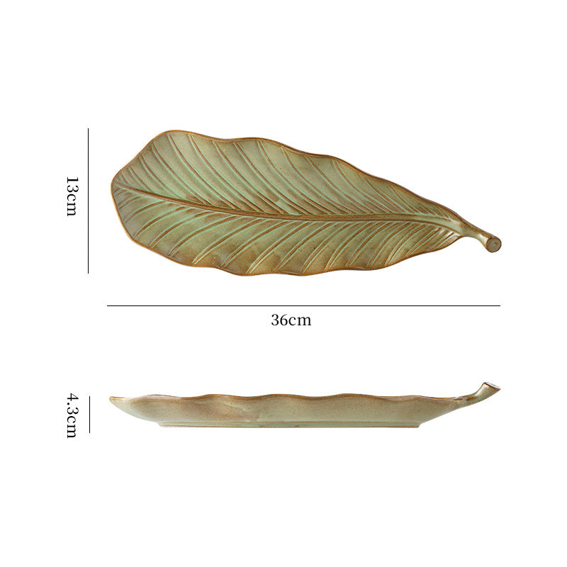 Vintage leaf ceramic creative long plate - sushi plate, western food & pastry plate, fruit & breakfast plate, exquisite dessert plate