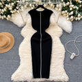 Elegant goddess style classy sense of knittingdress female sense of designniche style silmslimming lookelegantcontrast color hip skirt