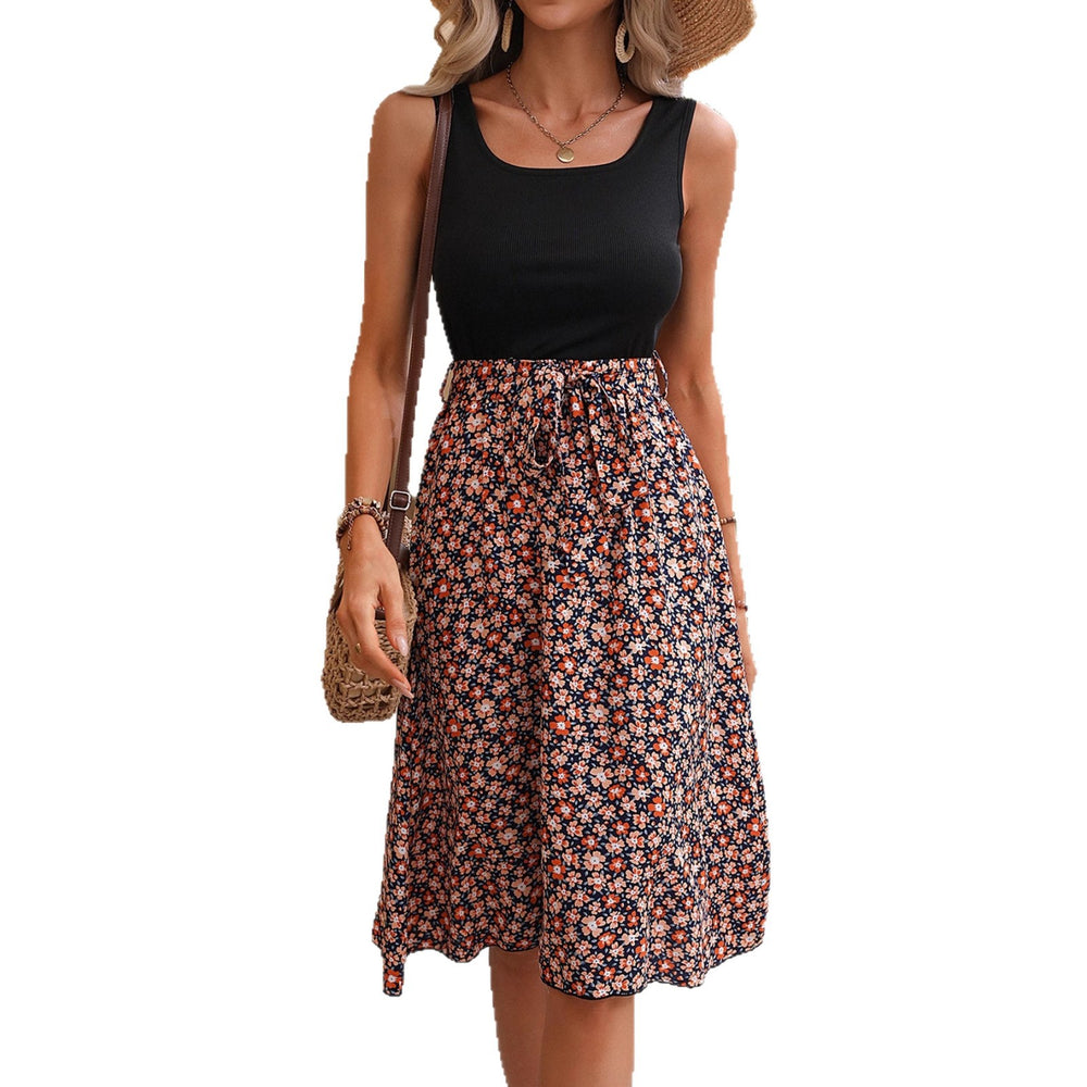 European and american cross-border factory direct sales, new summer european and american retro women's v-neck sleeveless black and floral print maxi dress