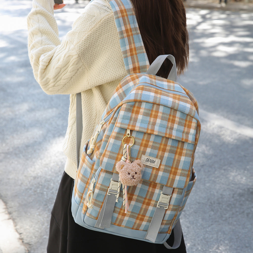 Vintage mori girl style plaid backpack - high school girl's chic rucksack - korean style large capacity fashionable versatile backpack