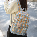 Vintage mori girl style plaid backpack - high school girl's chic rucksack - korean style large capacity fashionable versatile backpack