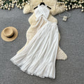 Vacation style halter strap vest high waistruffles long skirt two-piece set female summer age reduction slimming lookelegantsuit