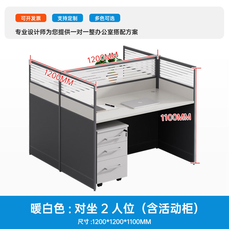 6-person office desk and chair set - minimalist modern office cubicle system with individual workstations and 4-seat partitioned computer desks