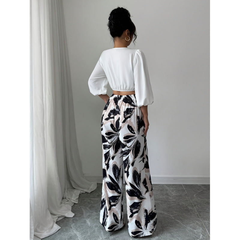 cross-border new women's fashion printed set, elegant two-piece outfit