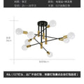 Nordic black gold 8-light linear ceiling light, modern minimalist iron art living room bedroom creative cross branch pendant lamp