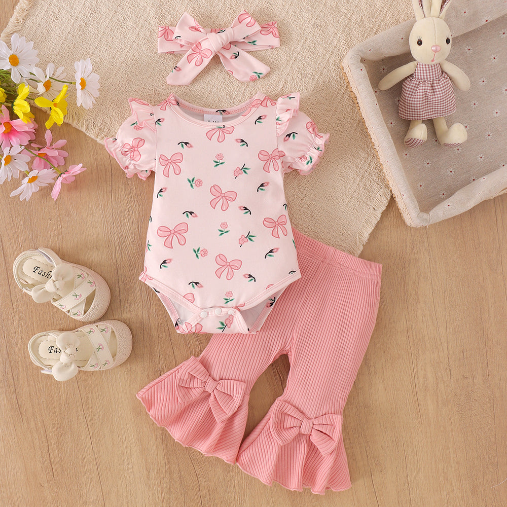 Baby clothing kids set children outfit pink short-sleeved khaki + pink long