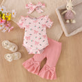 Baby clothing kids set children outfit pink short-sleeved khaki + pink long