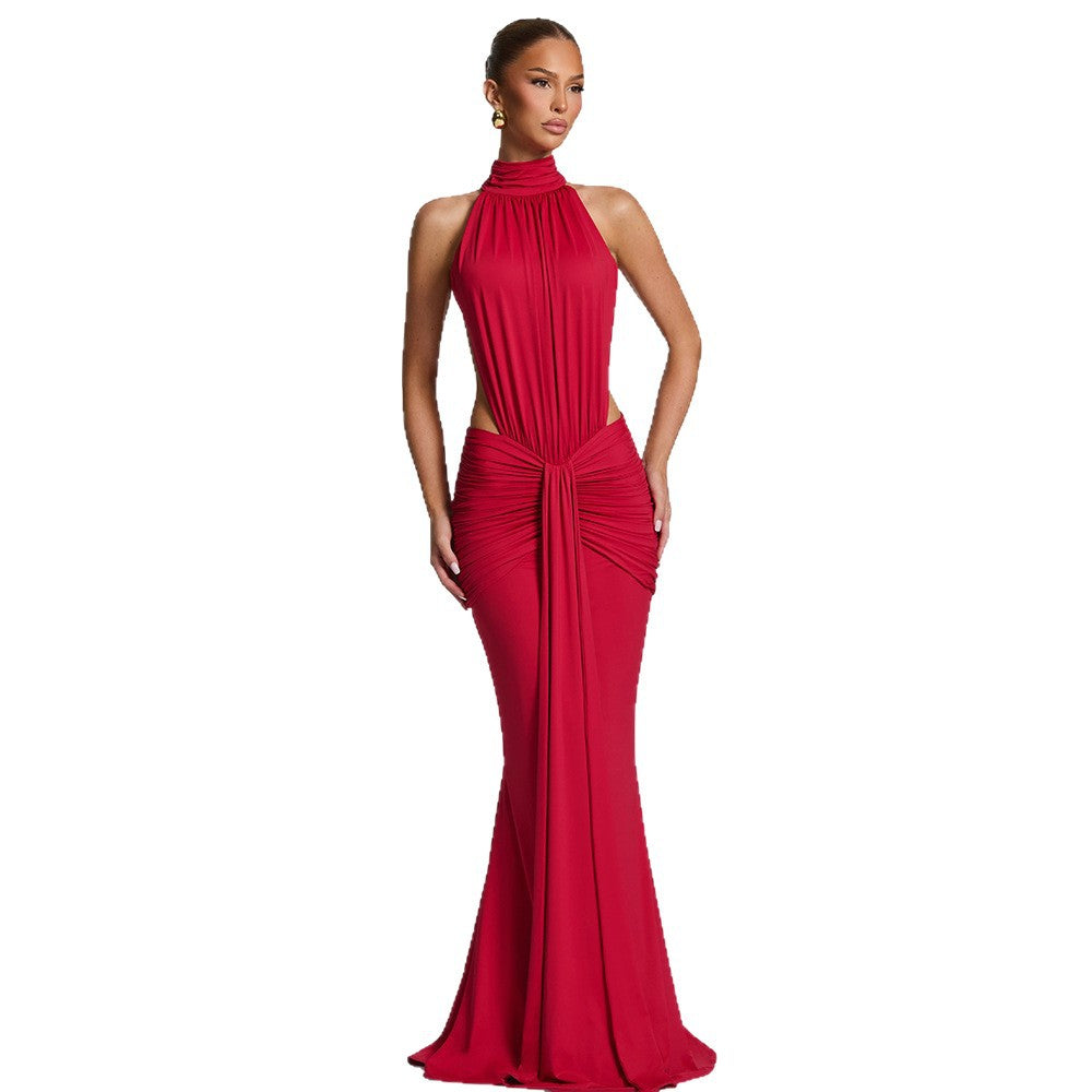 European and american cross-border women's fashion:  spring new arrival - solid color, elegant, sexy, slim-fit, backless mermaid dress