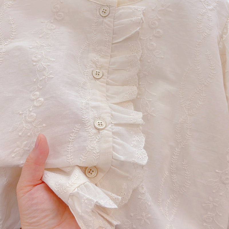 Kids' spring/autumn new korean style girls' long-sleeved cotton crew neck blouse - sweet & trendy baby girl shirt