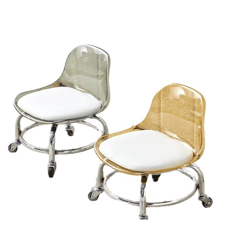 Acrylic universal wheel low stool silent transparent backrest small chair with baby pulley low stool Internet celebrity shoe changing stool
