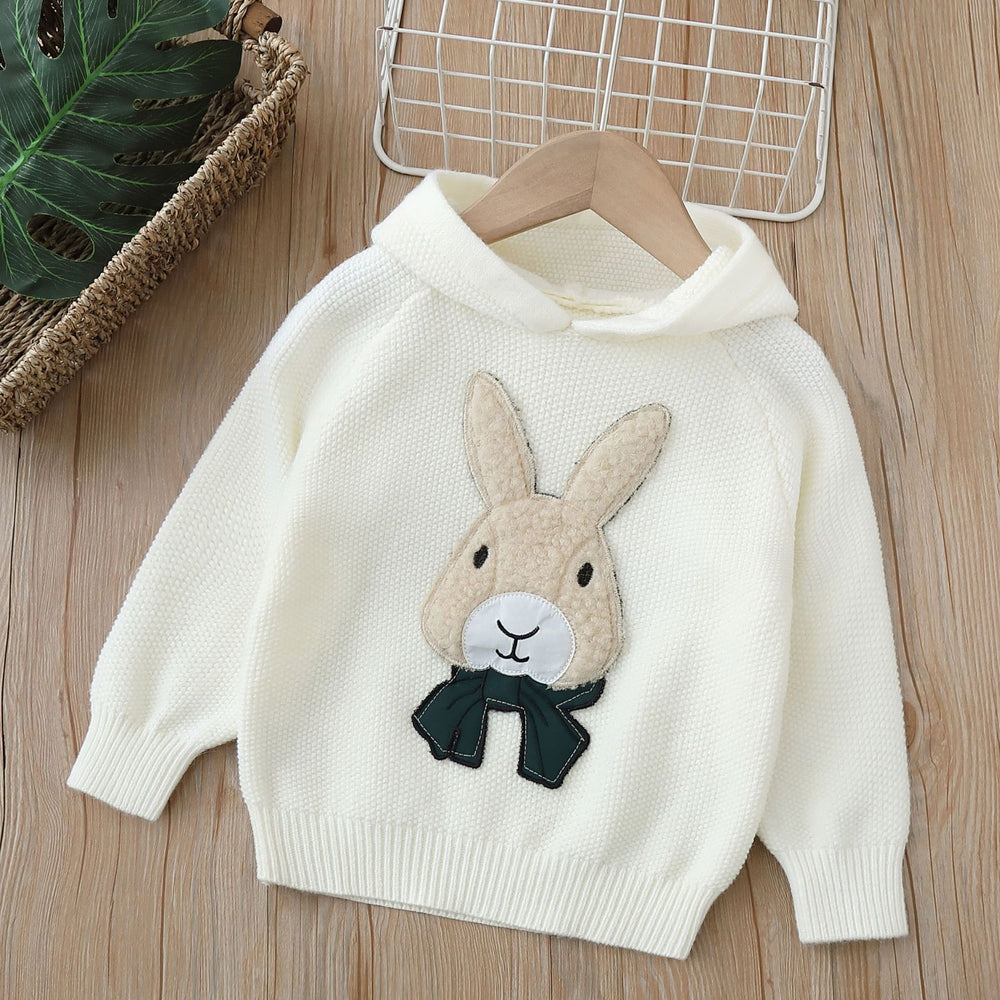 Girls' hooded sweater -  autumn/winter collection - rabbit design, versatile knit pullover, fleece-lined, thickened, pullover sweatshirt