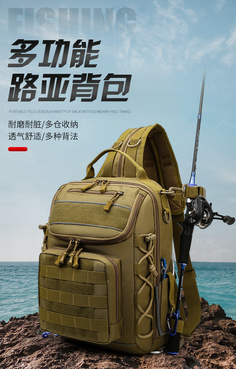 Outdoor Multifunctional Luya Bag Double Shoulder Crossbody Tactical Backpack Men's Hiking Hiking Bag Large Capacity