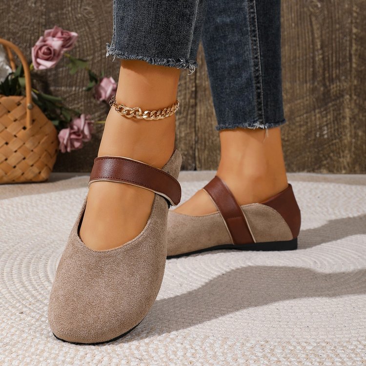 Export spring autumnew arrival suede soft leather mary jane shoes women's easiest for match soft bottom two-wear velcroflatsflats