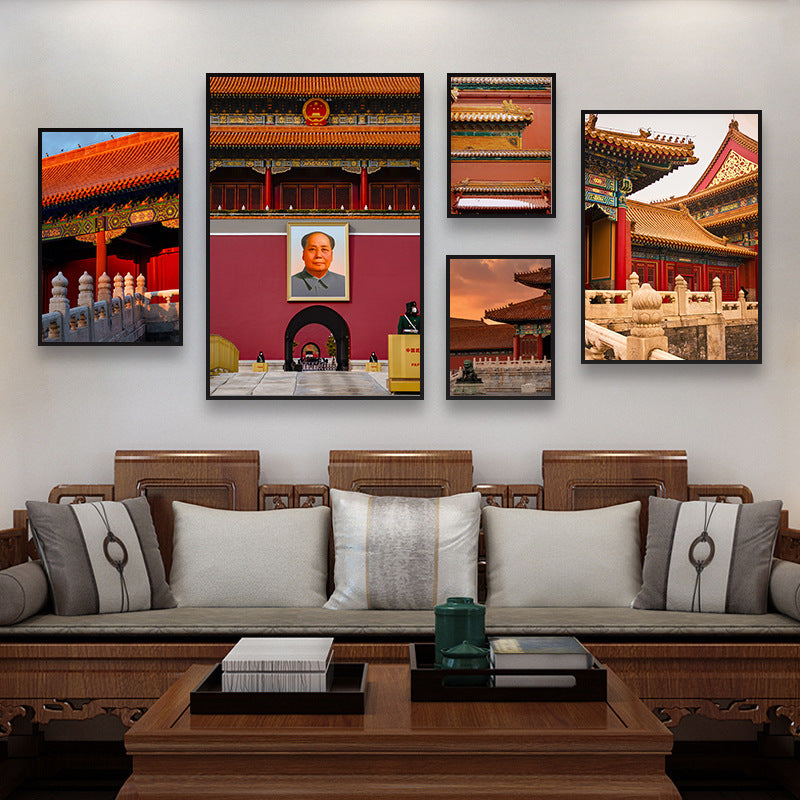 Beijing Forbidden City Snow Scene Decorative Painting New Chinese Architecture Eaves Red Wall Hanging Painting Chinese Style Restaurant Box Mural