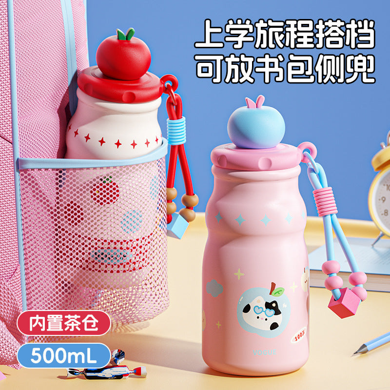 New arrivalcute girls high-looking stainless steel thermos cup with tea drain, rope straw cup, student household water cup