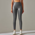 Clearance european and american  high waist hip lifting and abdominal tightening waist pu leather pants inner brushed yoga bottom leather pants nine-point pants