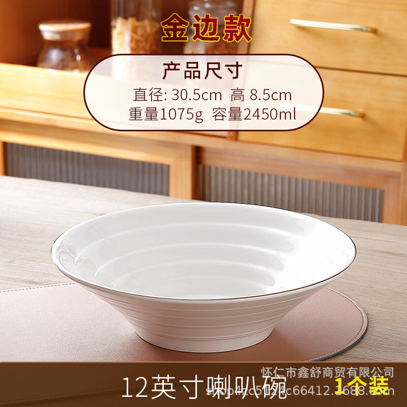 Restaurant gold thread thickened pure white japanese stylefor home thread double line horn hat ramen large soup noodle bowl can be added with word mark
